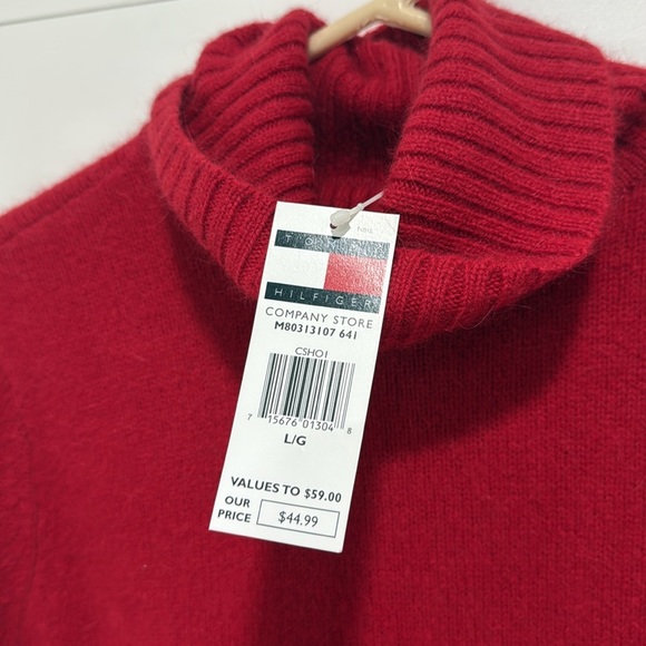 NWT Tommy Hilfiger Rabbit Lambs Wool Red Turtleneck Sweater Half Sleeve Large - Picture 2 of 6